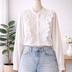 J. Crew Ivory Ruffled Blouse with Hearts